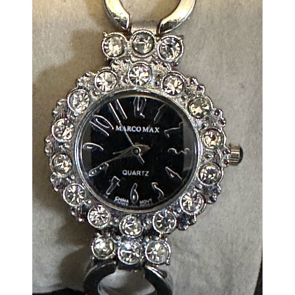Marco Max Quartz Watch Women 7 Silver Black Rhinestone Analog Dressy‎